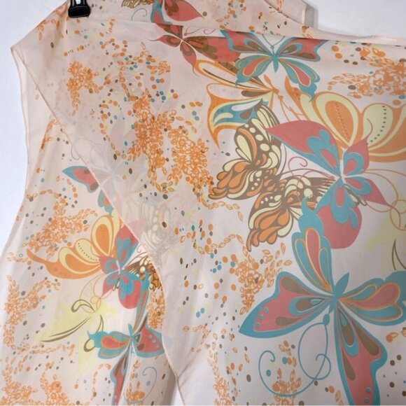 5/$25 Zhenqing Peach Semi Sheer Butterfly Floral Scarf - Picture 9 of 12